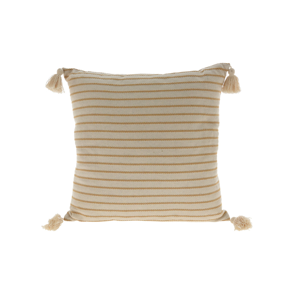 JUD Square Cushion 18" x 18" Striped Cotton & Rope Beige - Default Title