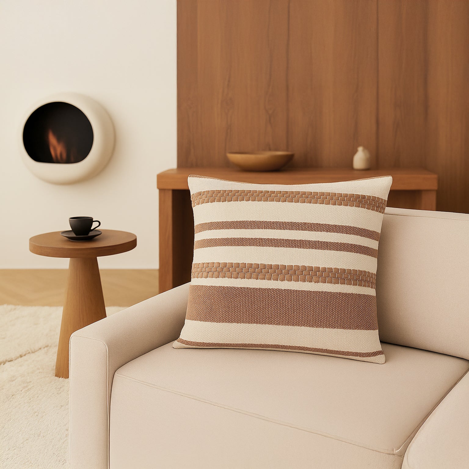 ZAM Square Cushion 18" x 18" Striped Cotton Beige