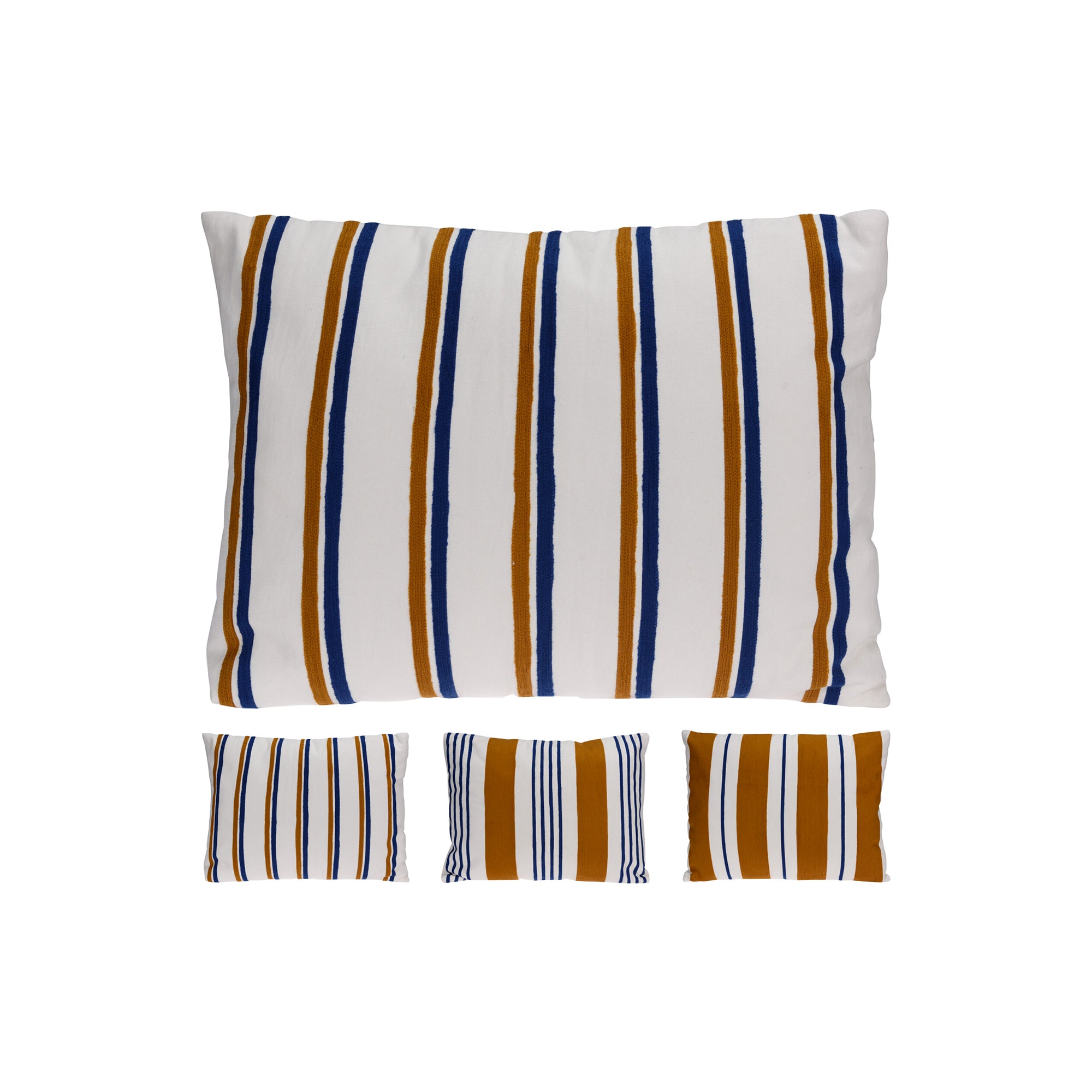 BLO Rectangular Cushion Set 18" x 24" Cotton White with Colorful Stripes (Set of 3)