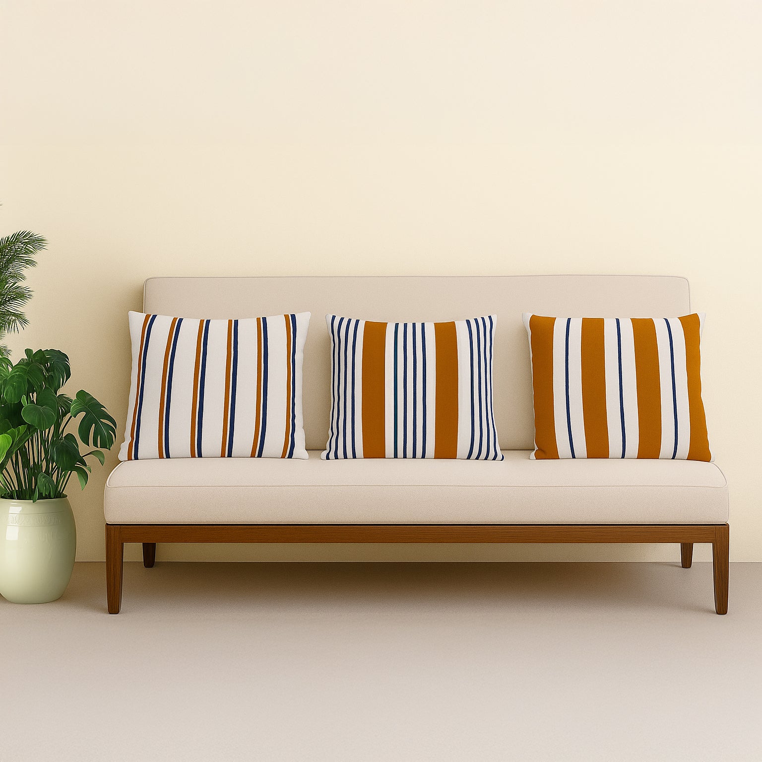 BLO Rectangular Cushion Set 18" x 24" Cotton White with Colorful Stripes (Set of 3)