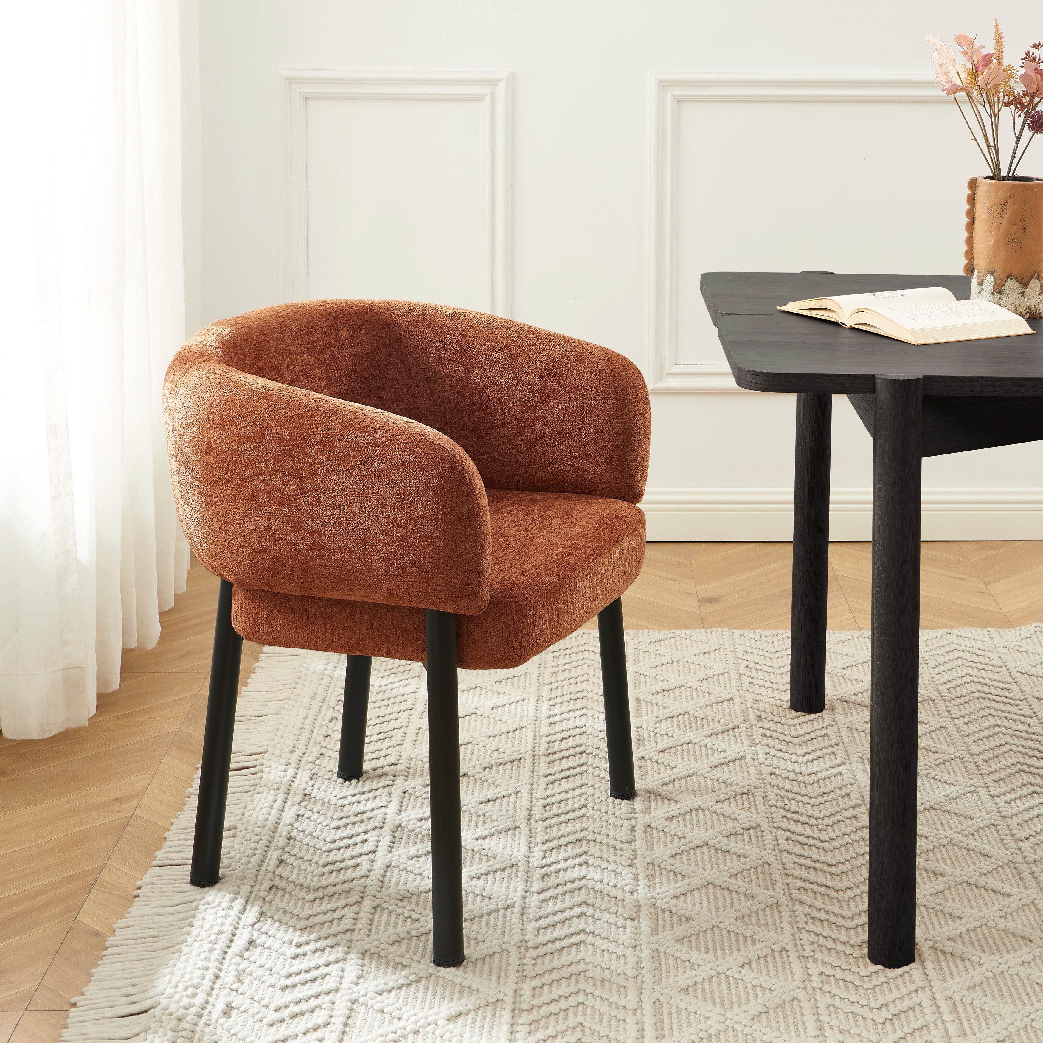 ABELIA Velvet Accent Armchair with Black Metal Legs – Terracotta