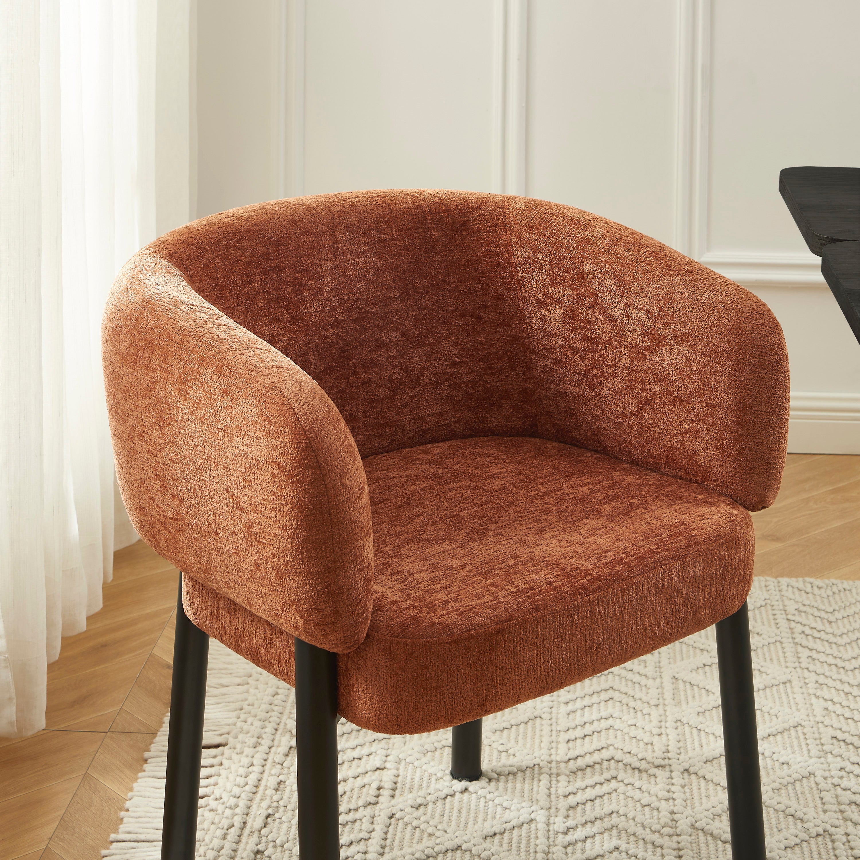 ABELIA Velvet Accent Armchair with Black Metal Legs – Terracotta