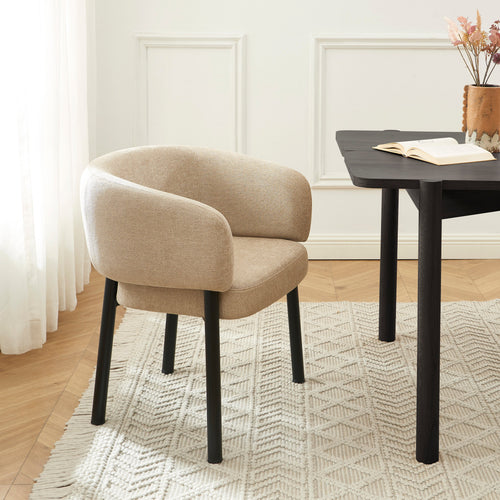 ABELIA Velvet Accent Armchair with Black Metal Legs – Beige