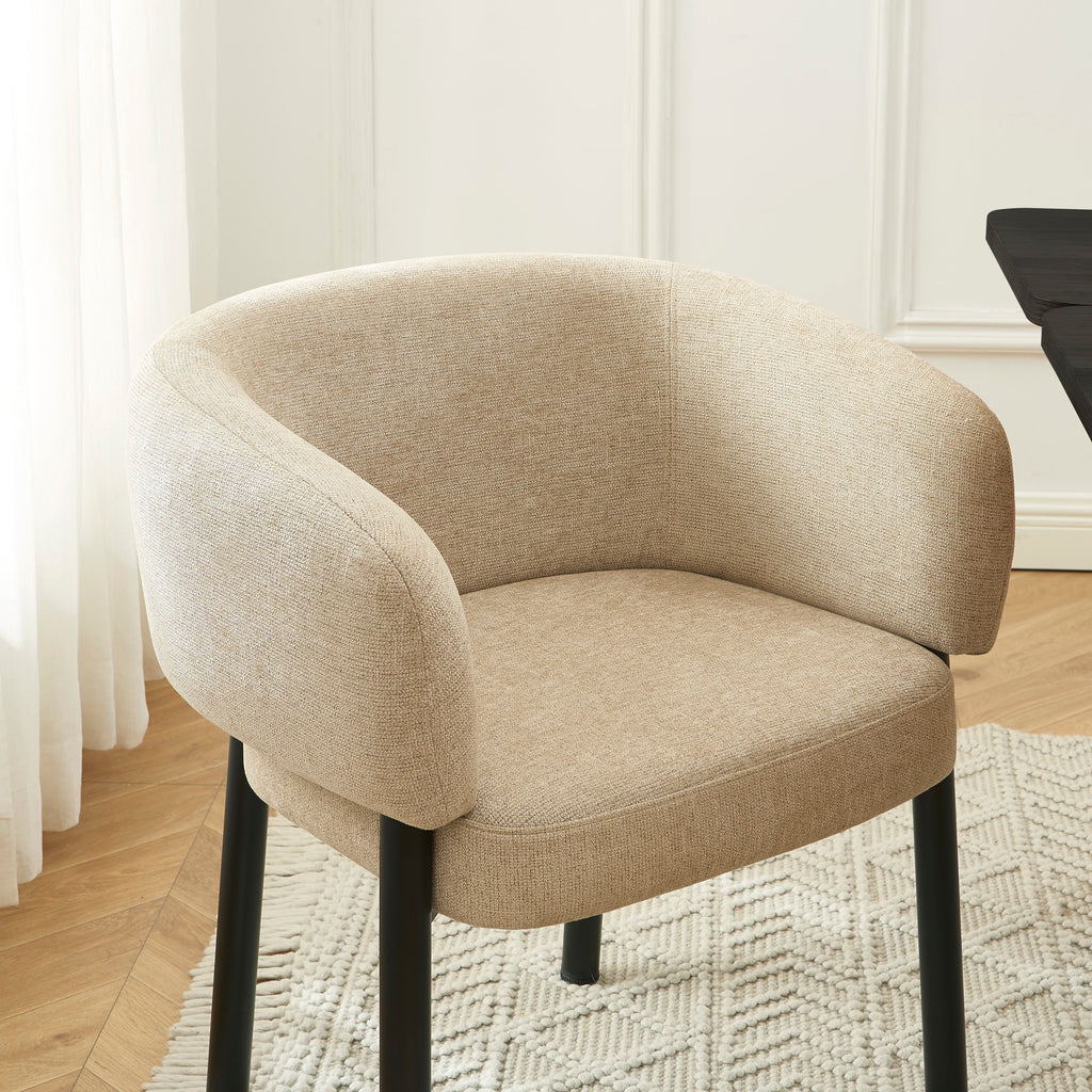 ABELIA Velvet Accent Armchair with Black Metal Legs – Beige