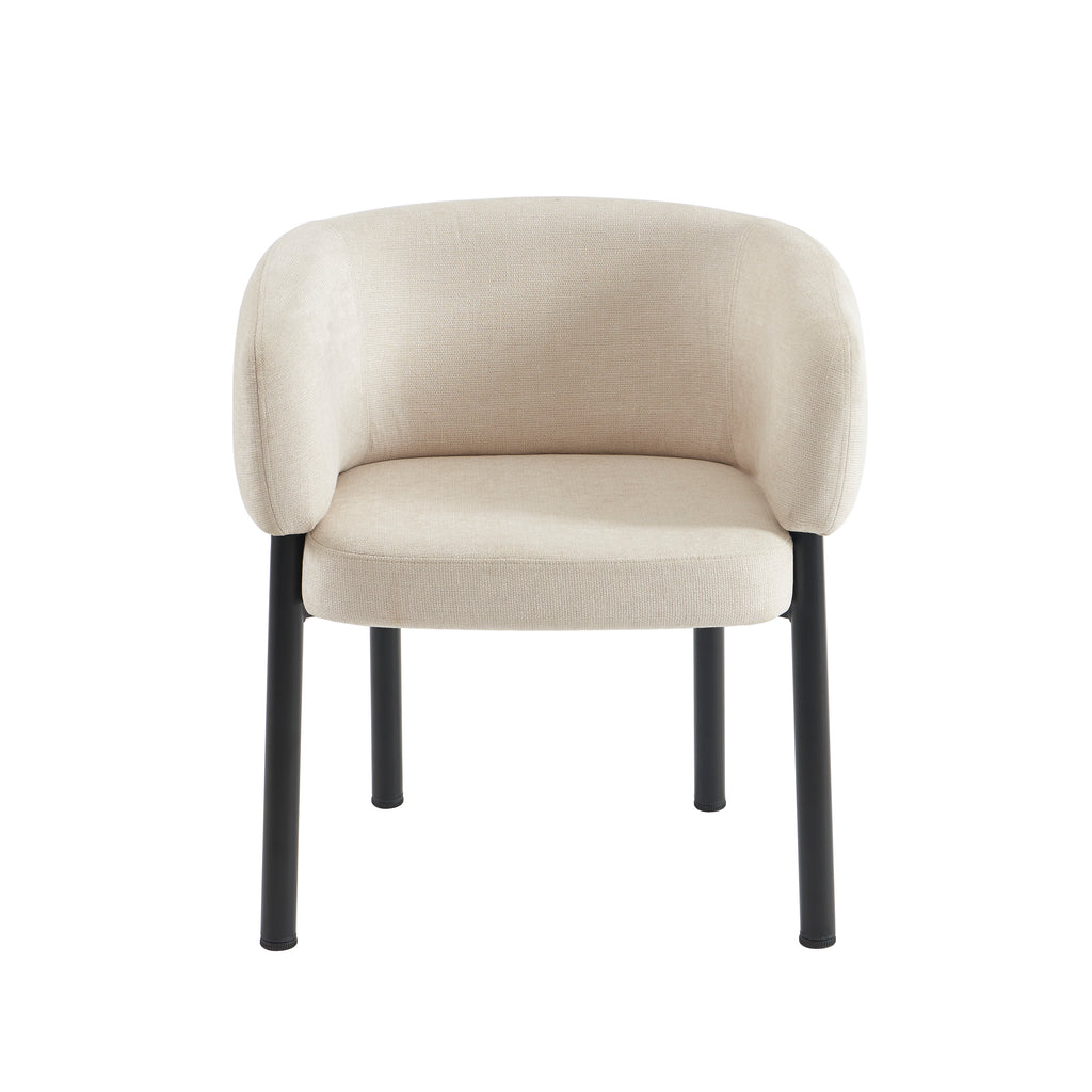 ABELIA Velvet Accent Armchair with Black Metal Legs – White