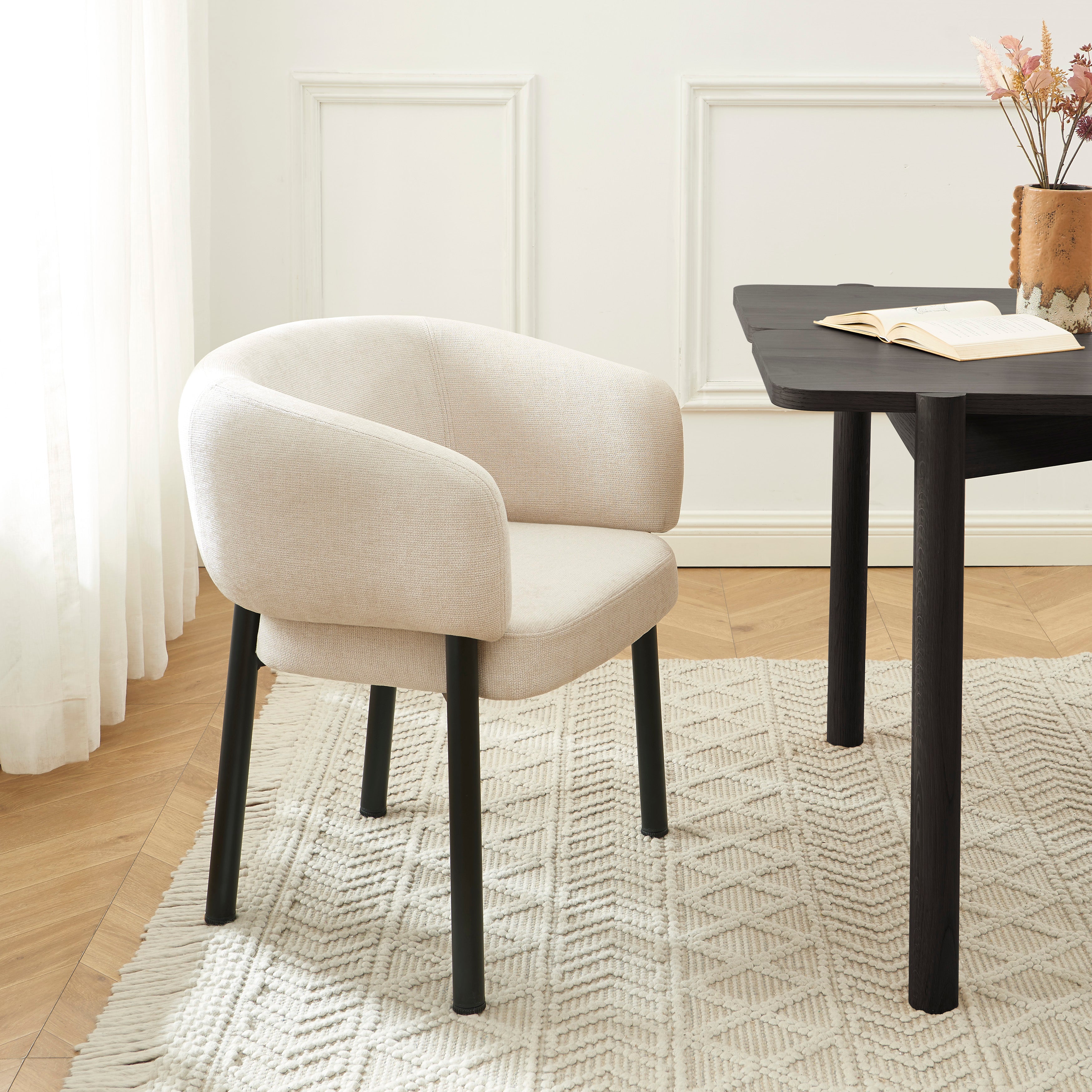 ABELIA Velvet Accent Armchair with Black Metal Legs – White