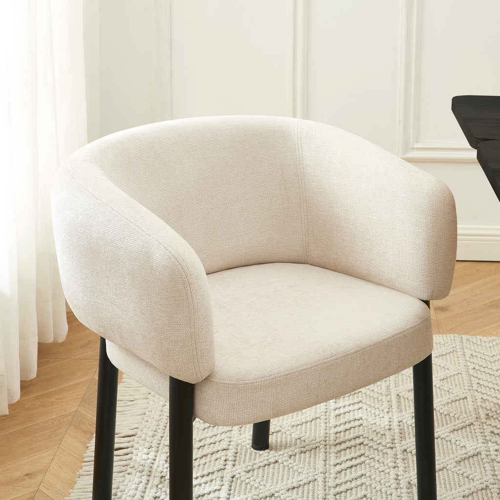 ABELIA Velvet Accent Armchair with Black Metal Legs – White