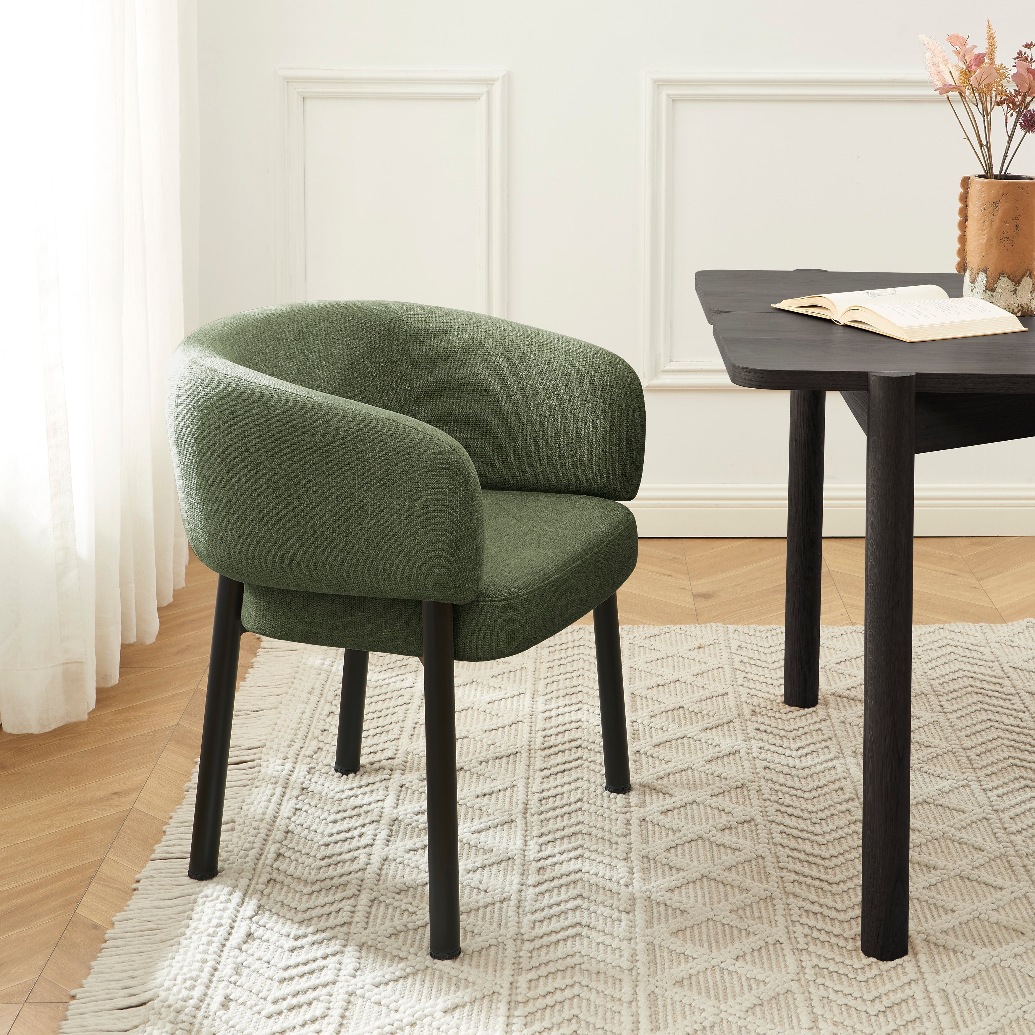 ABELIA Velvet Accent Armchair with Black Metal Legs – Green