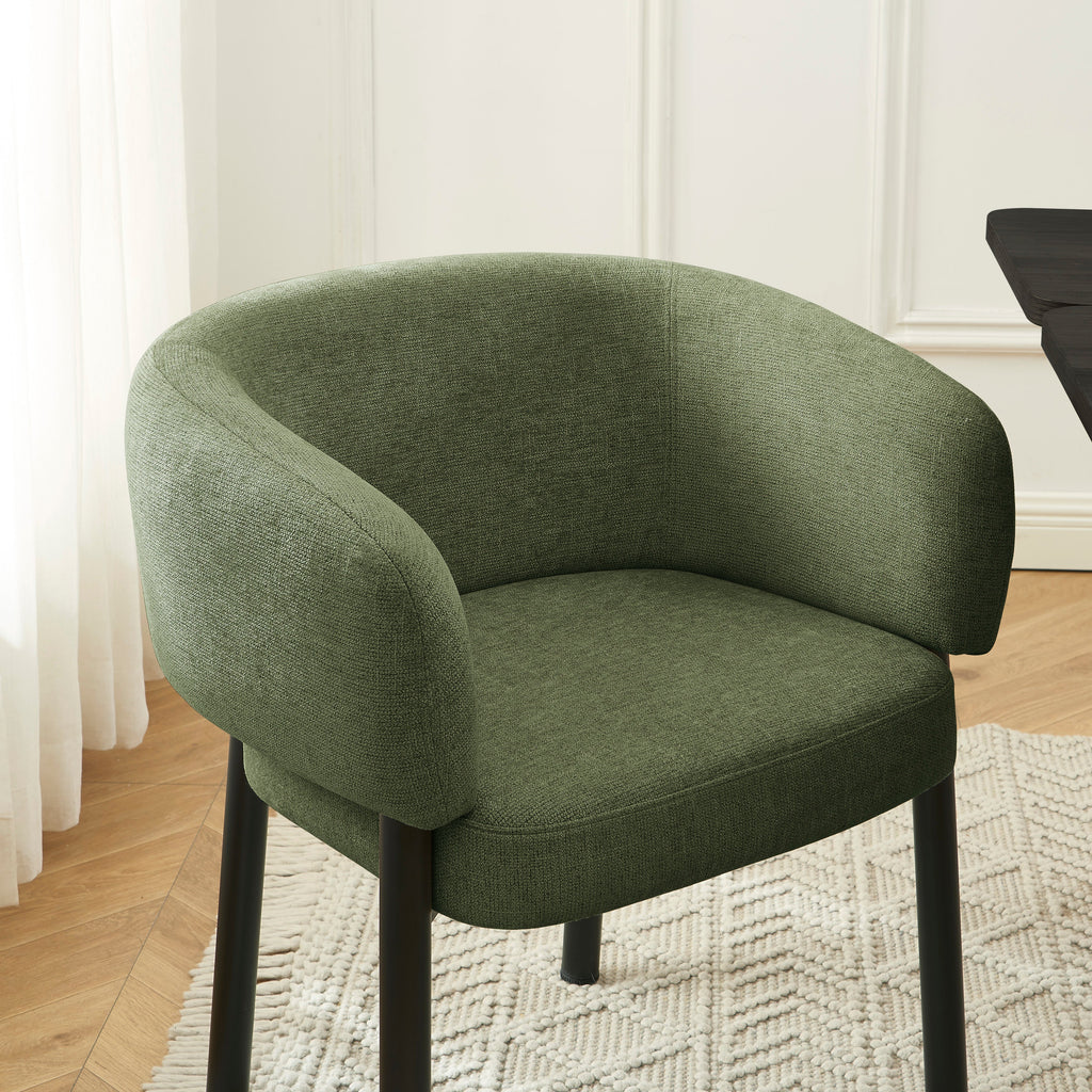 ABELIA Velvet Accent Armchair with Black Metal Legs – Green