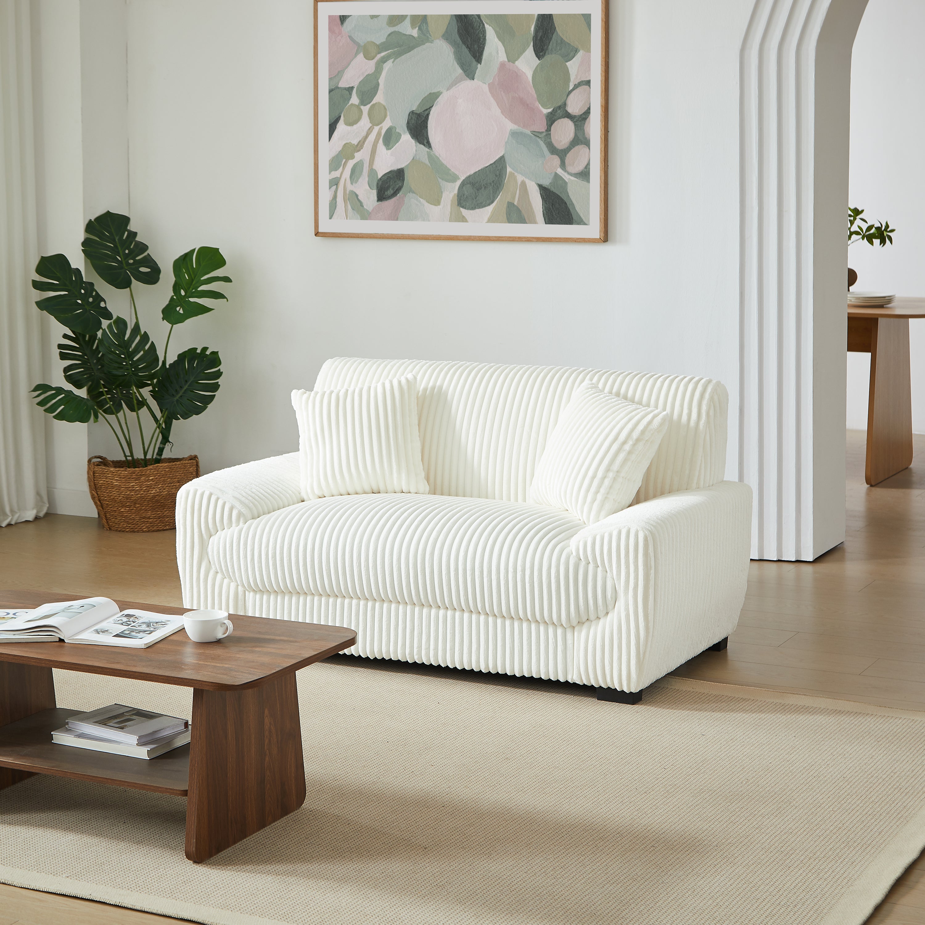 ADEA Fixed 2-Seater Sofa – Corduroy Velvet Sofa For Modern Cozy Living Spaces