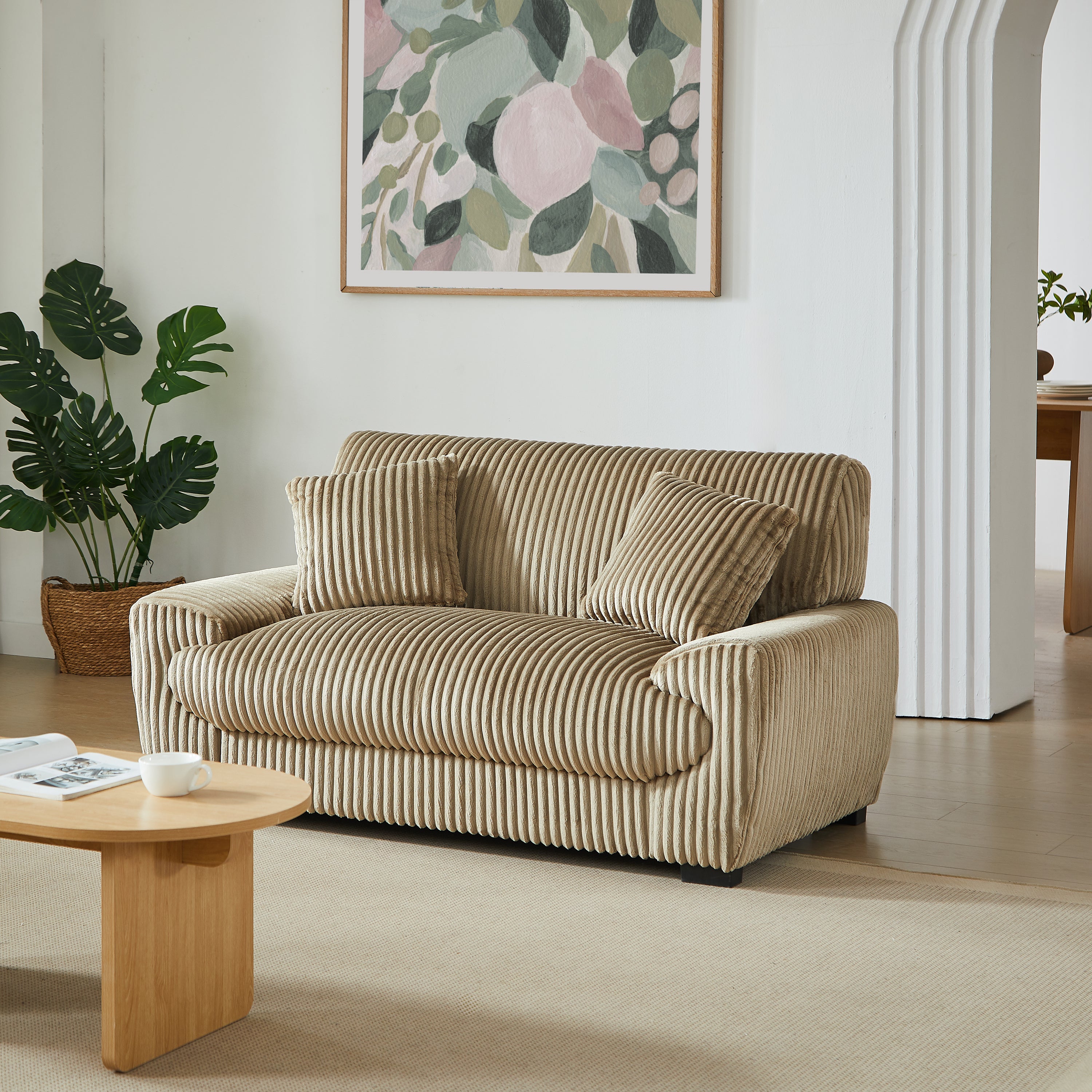 ADEA Fixed 2-Seater Sofa – Corduroy Velvet Sofa For Modern Cozy Living Spaces