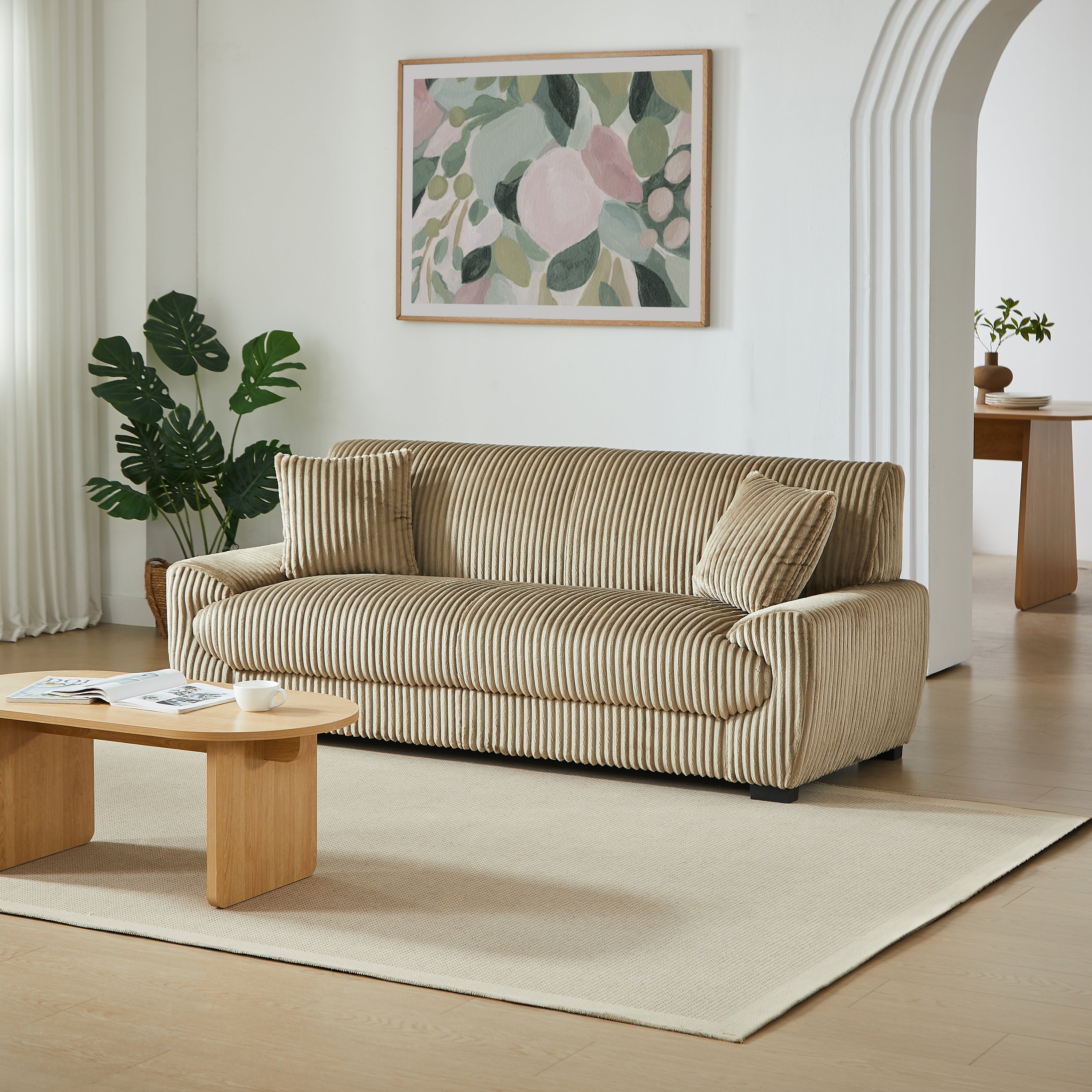 ADEA Fixed 3-Seater Sofa – Corduroy Velvet Living Room Furniture