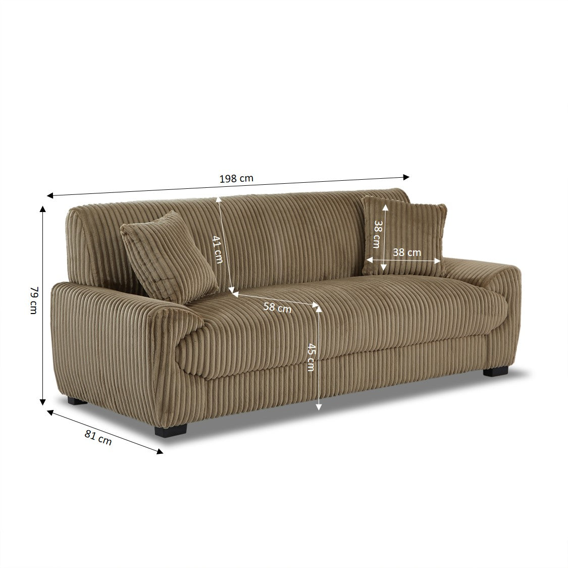 ADEA Fixed 3-Seater Sofa – Brown