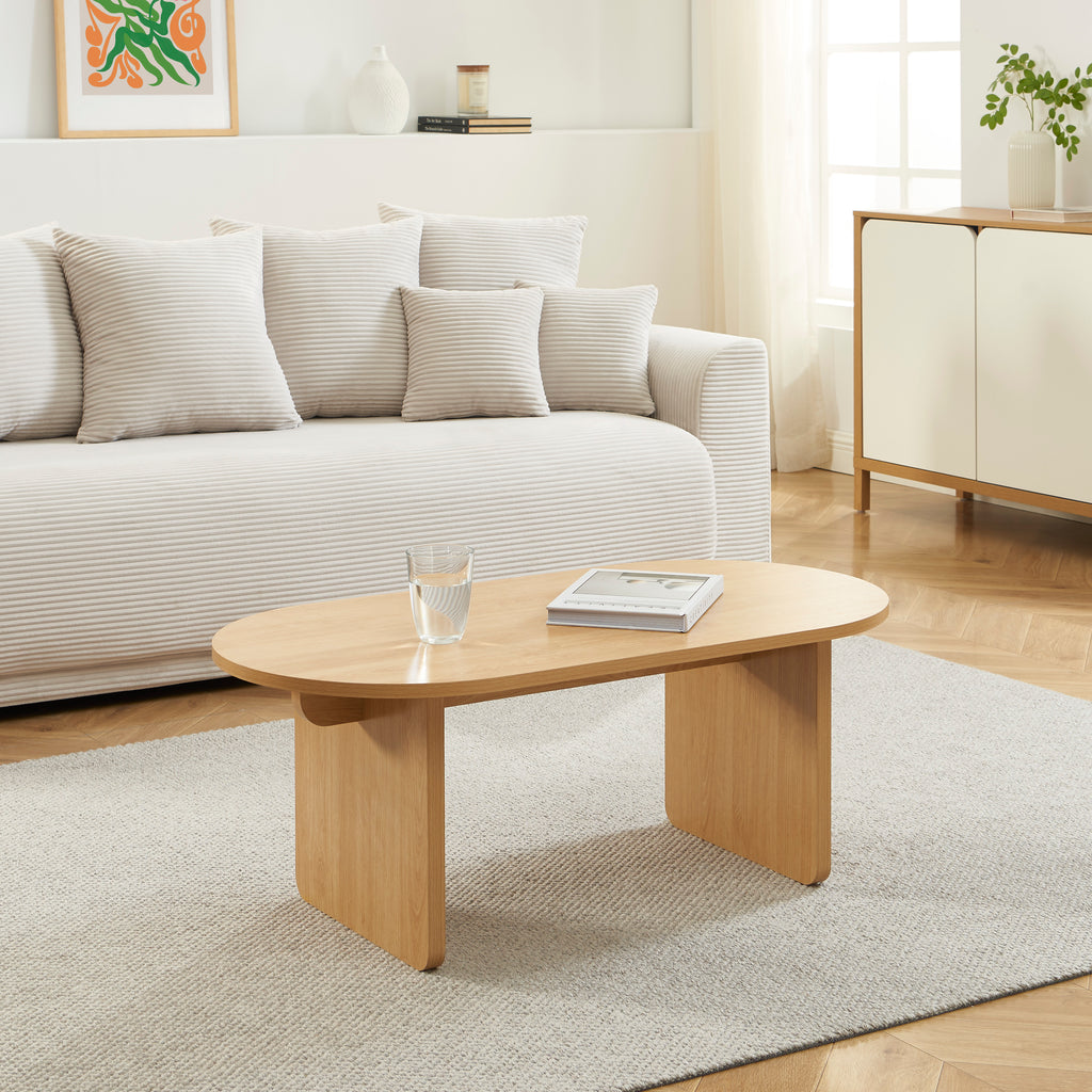 AFFY Oval Wood Effect Coffee Table – Light wood