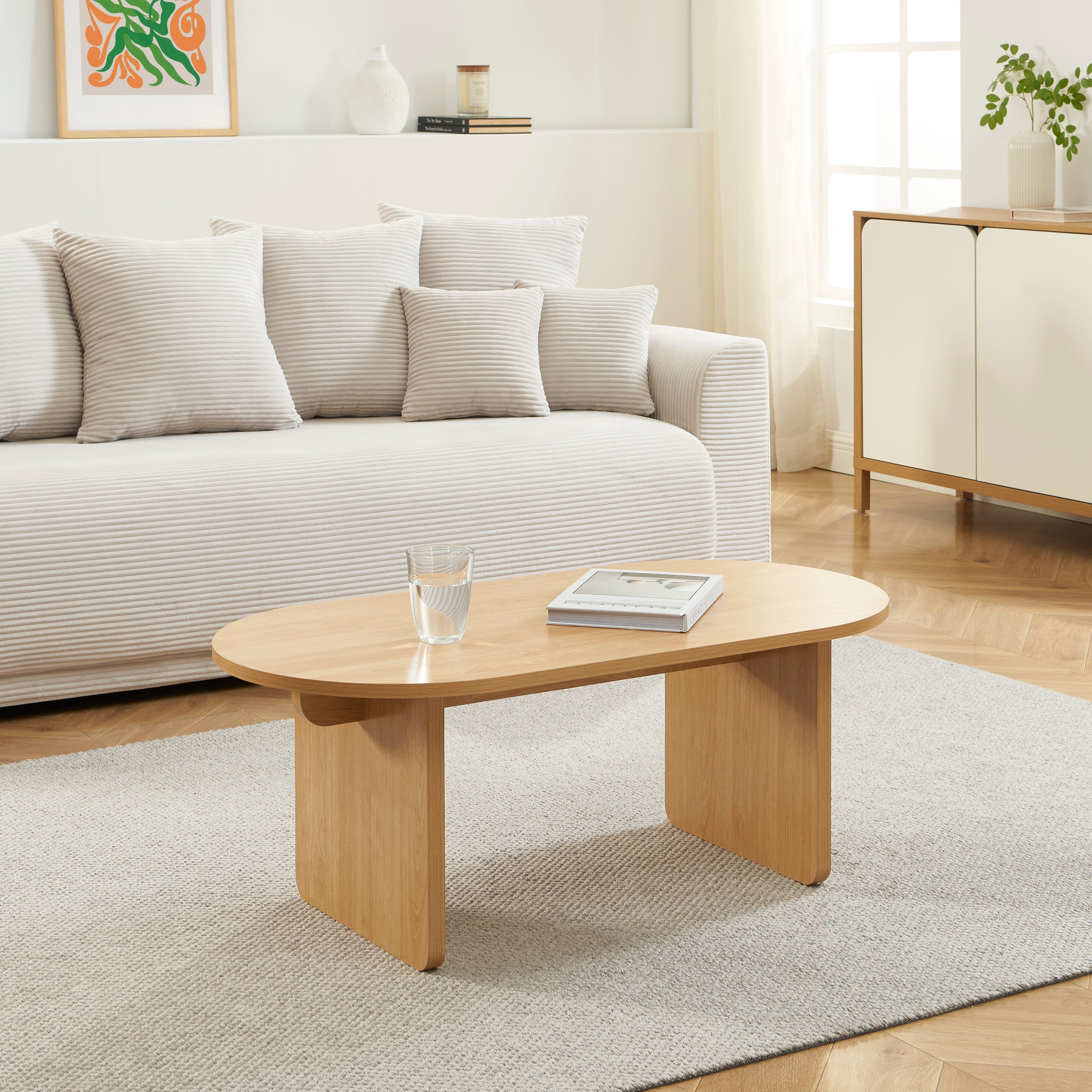 AFFY Oval Wood Effect Coffee Table – Light wood