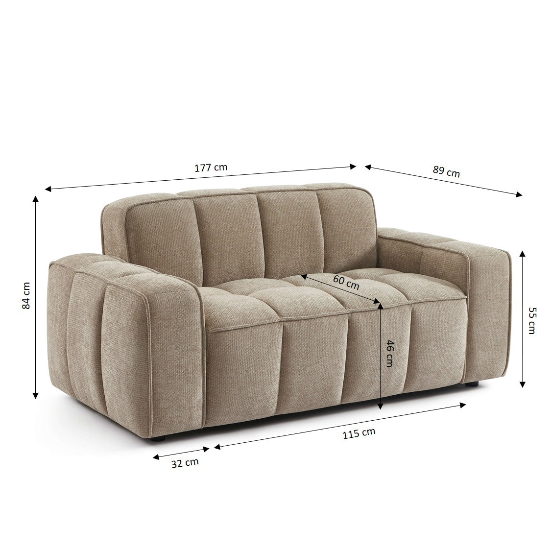ALISTAIR 2-Seater Sofa Chenille - Beige
