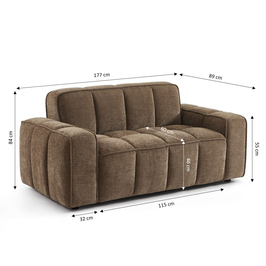 ALISTAIR 2-Seater Sofa Chenille - Brown