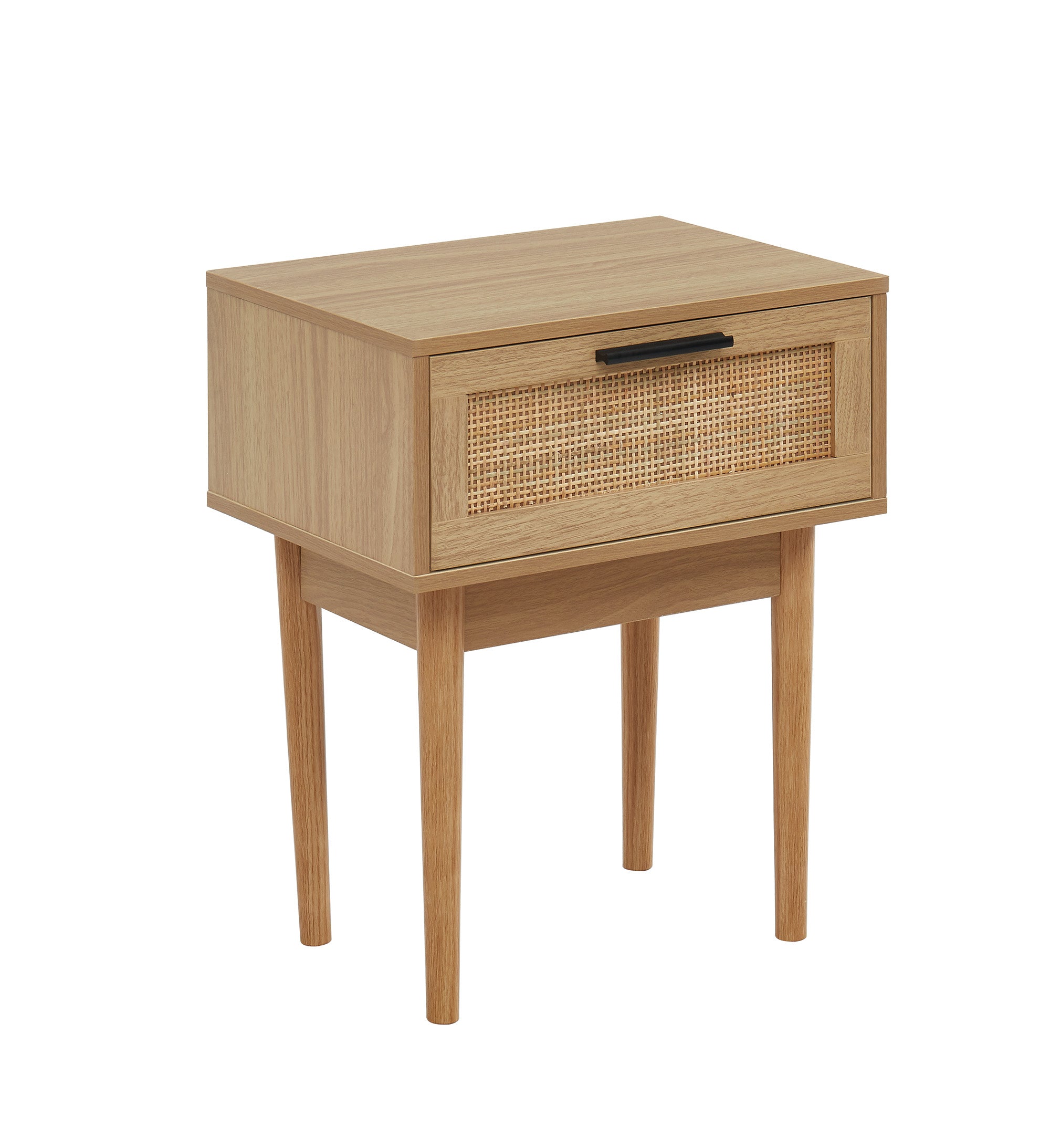 AMANA Set of 2 Oak Effect and Rattan Cane Nightstands
