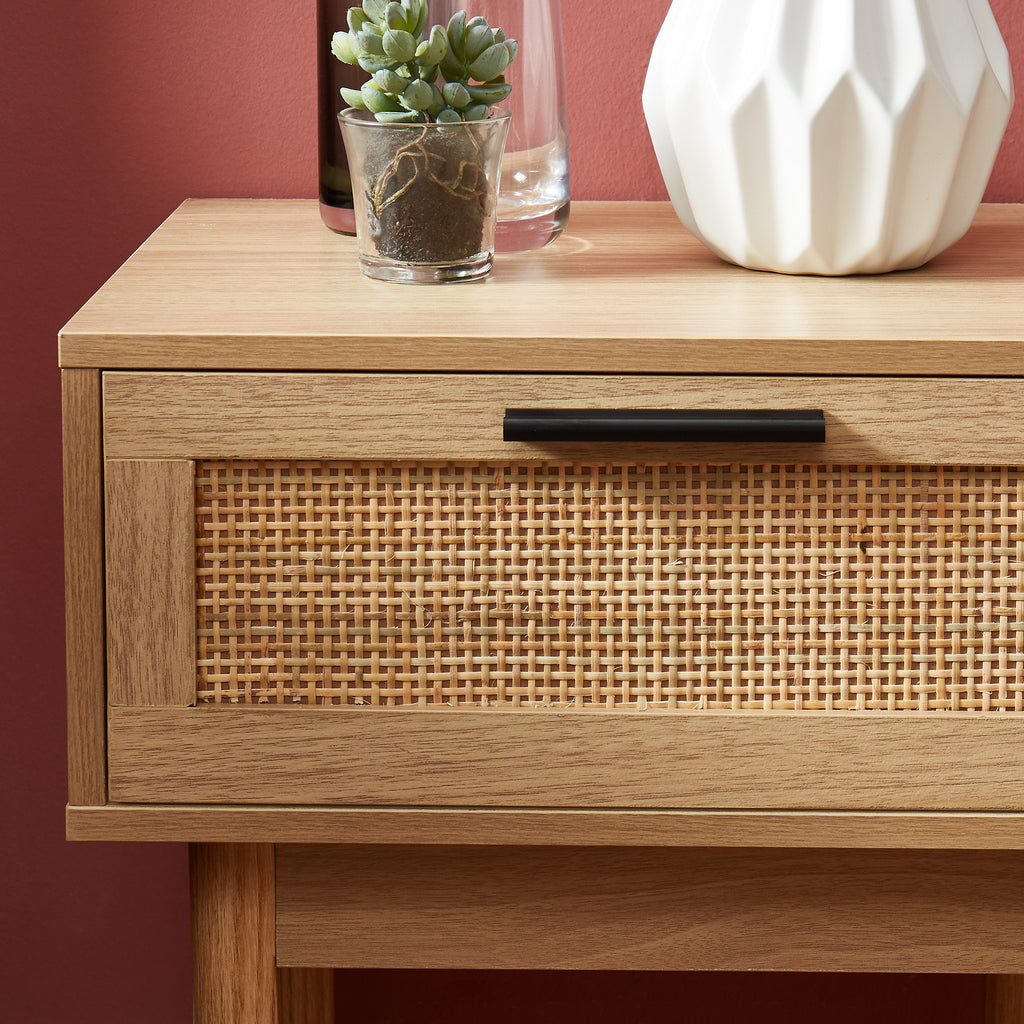 AMANA Set of 2 Oak Effect and Rattan Cane Nightstands