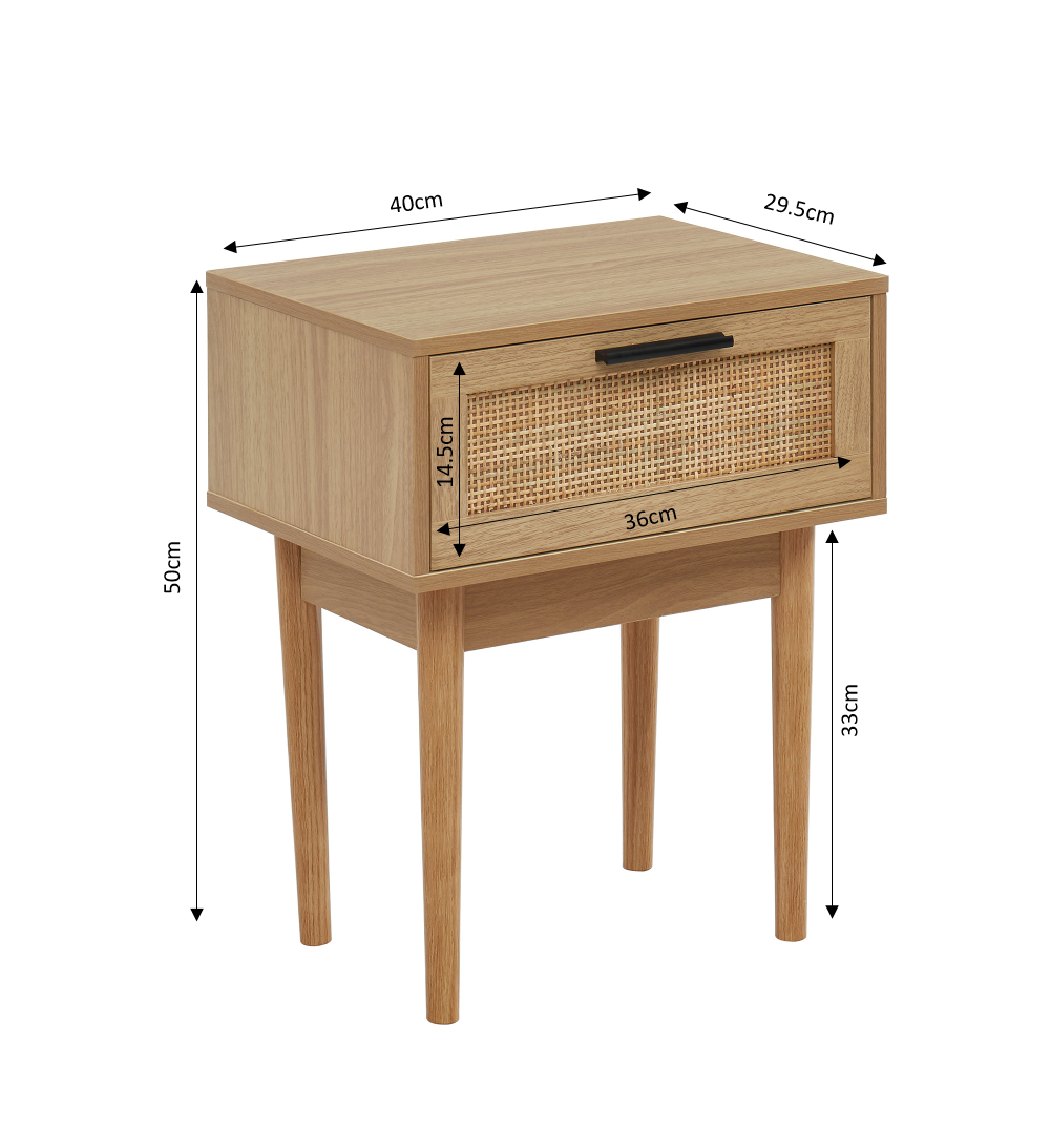 AMANA Set of 2 Oak Effect and Rattan Cane Nightstands
