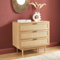 AMANA Oak Effect and Rattan Cane Chest of Drawers with 3 Drawers