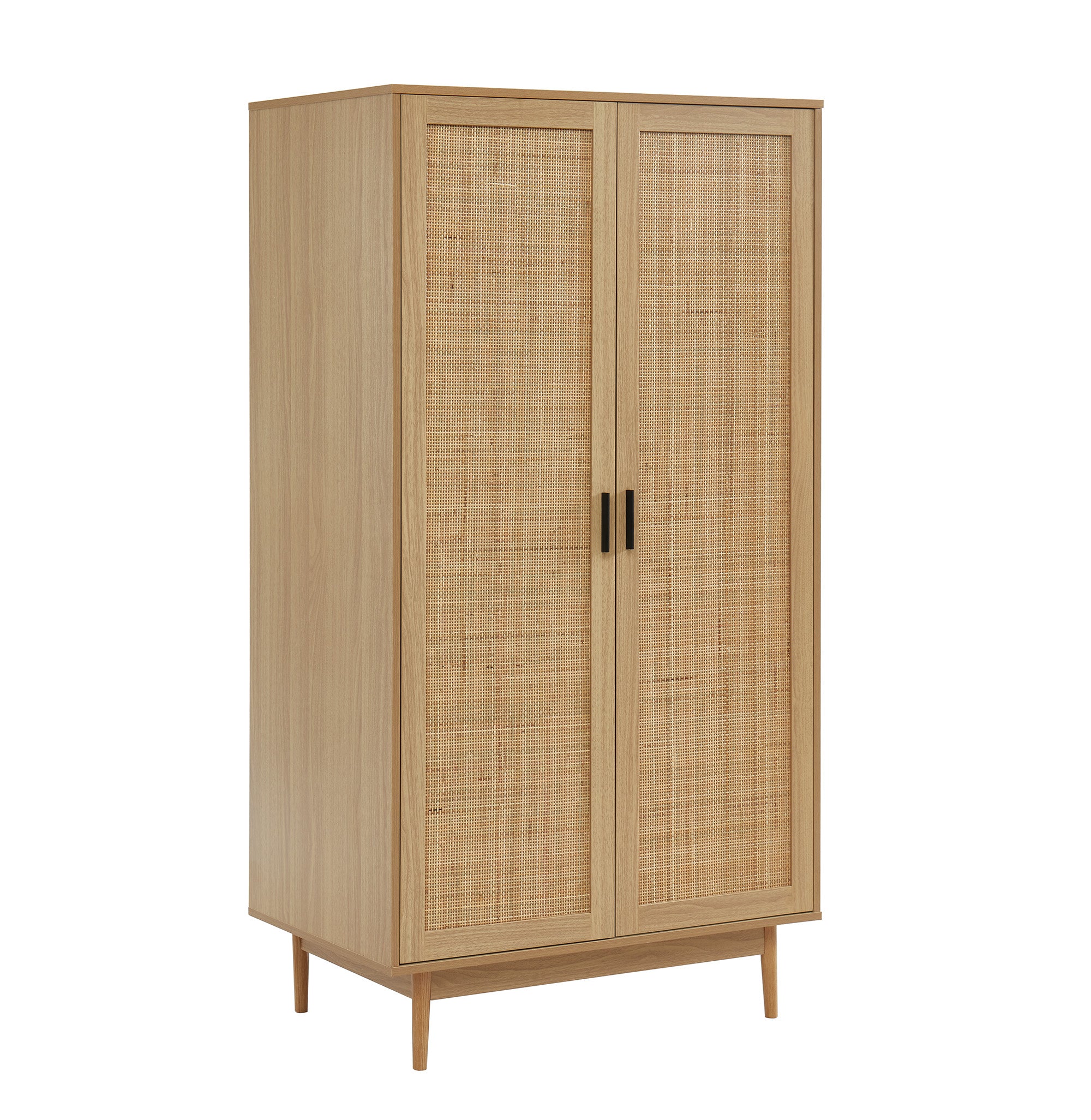 AMANA Oak Effect Wardrobe Cabinet with Rattan Cane Detailing and 2 Doors