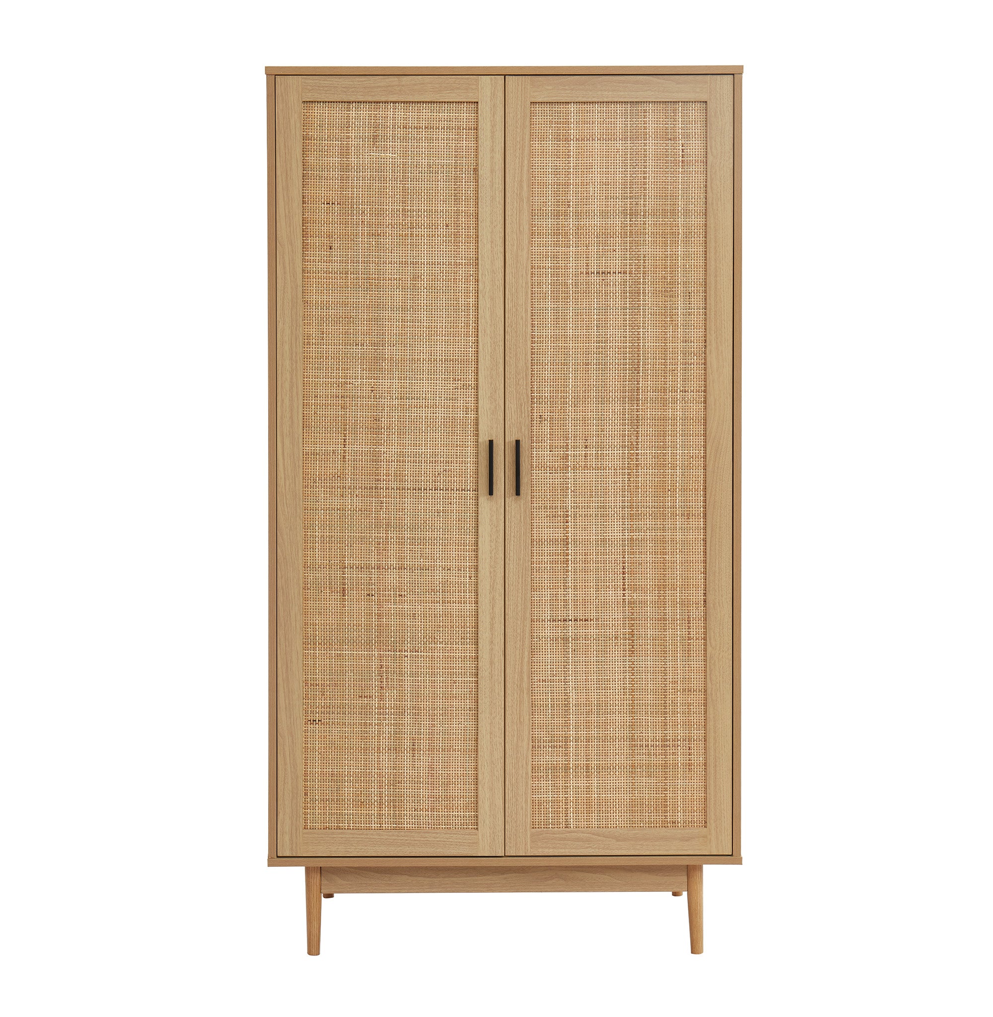 AMANA Oak Effect Wardrobe Cabinet with Rattan Cane Detailing and 2 Doors