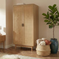 AMANA Oak Effect Wardrobe Cabinet with Rattan Cane Detailing and 2 Doors