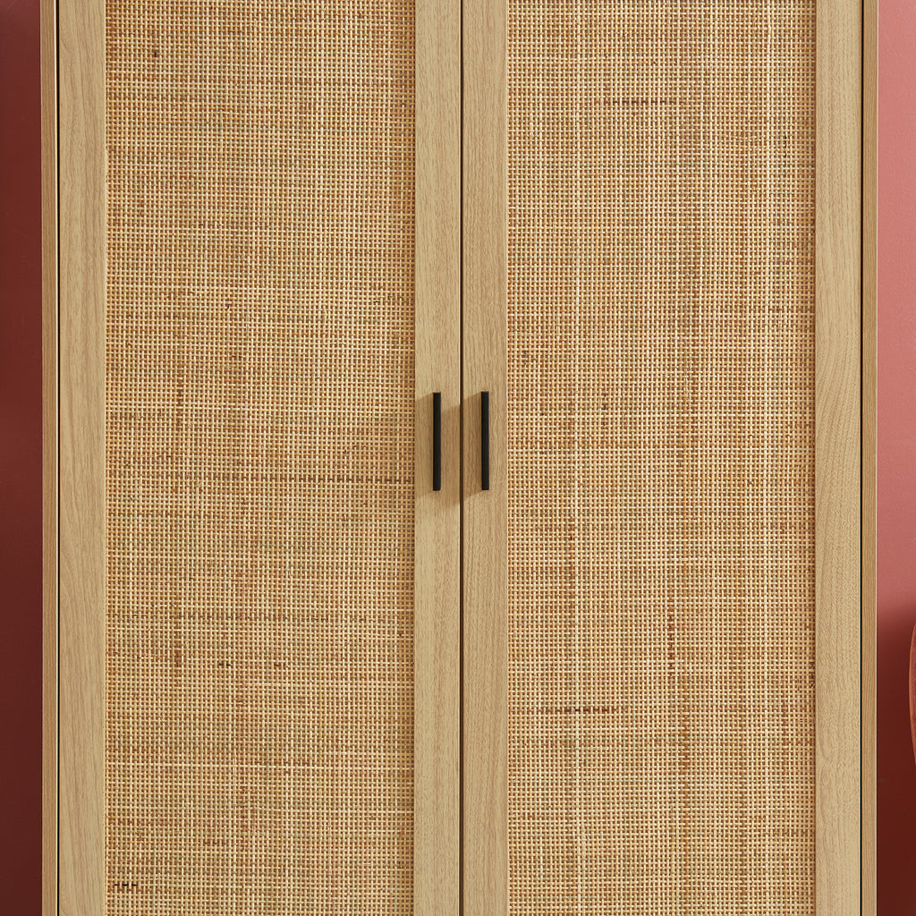 AMANA Oak Effect Wardrobe Cabinet with Rattan Cane Detailing and 2 Doors
