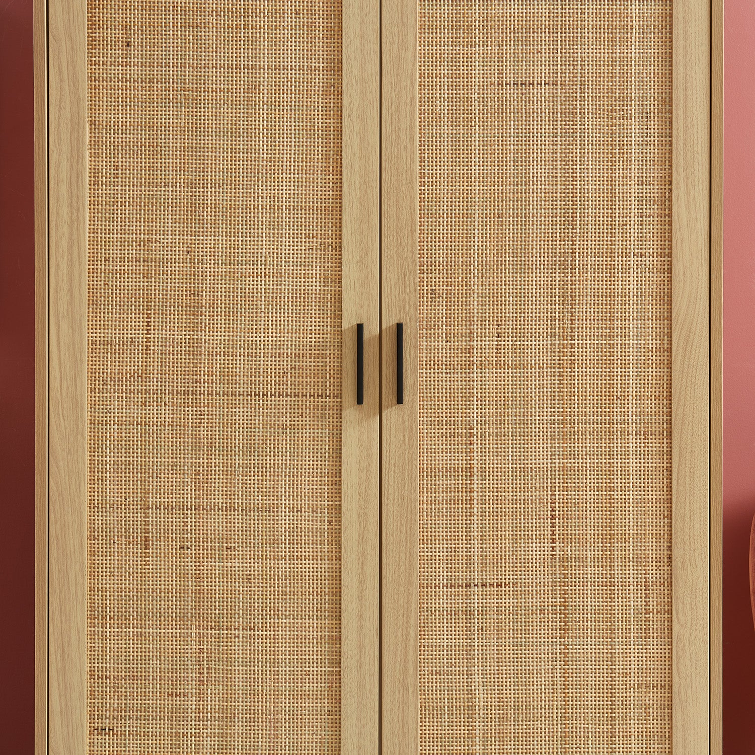 AMANA Oak Effect Wardrobe Cabinet with Rattan Cane Detailing and 2 Doors
