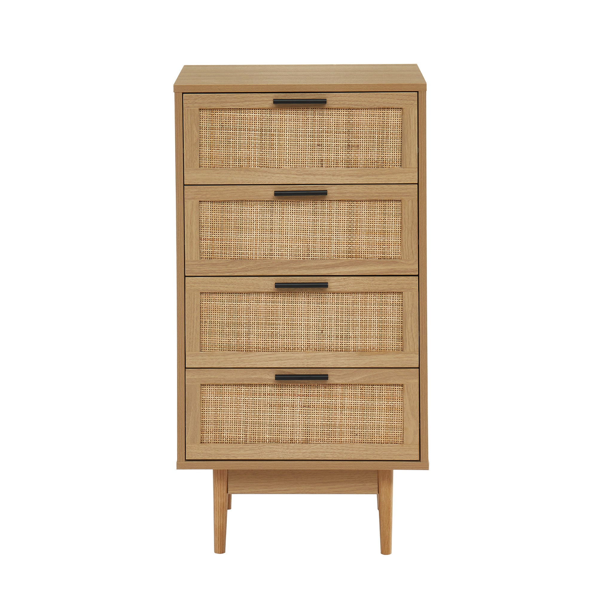 AMANA Oak Effect and Rattan Cane Chest of Drawers with 4 Drawers