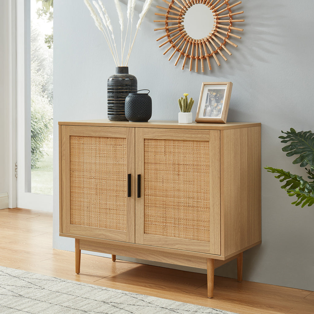 AMANA Rattan Cane Sideboard with 2 Doors - Light wood