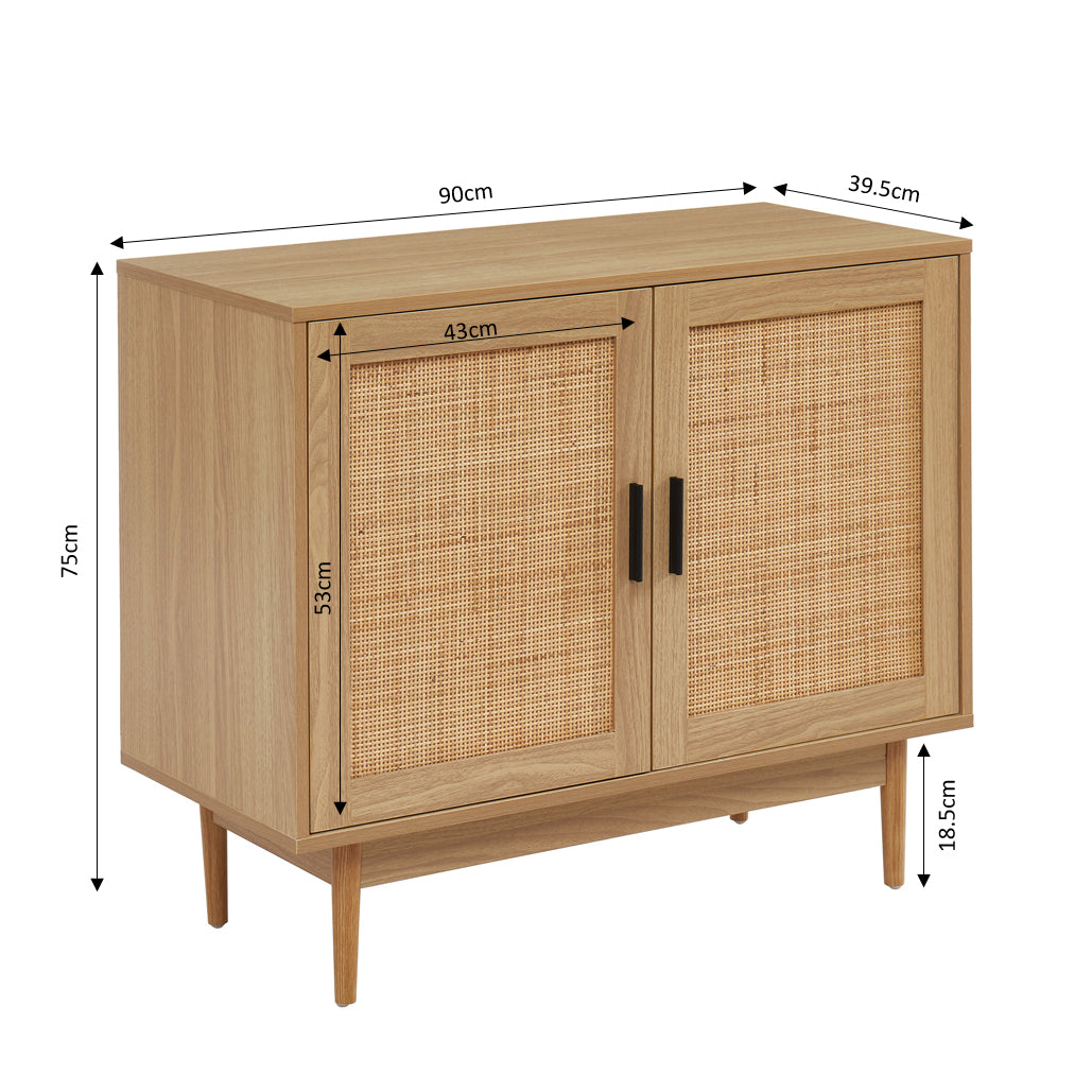 AMANA Rattan Cane Sideboard with 2 Doors - Light wood