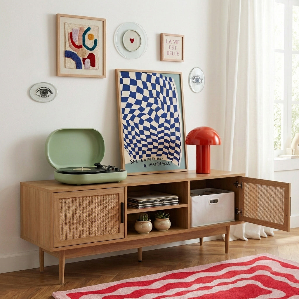 AMANA Oak Effect and Rattan Cane TV Unit