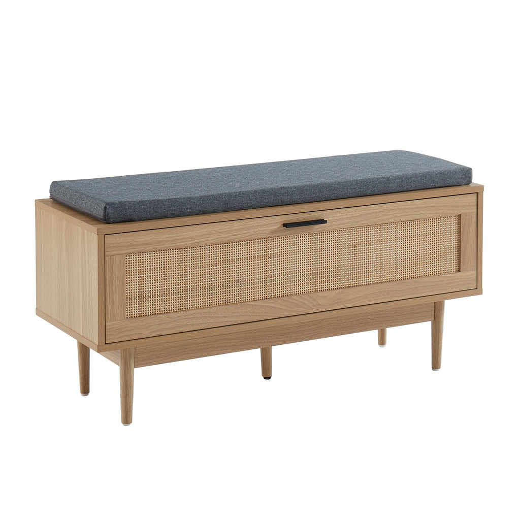AMANA Oak Effect and Rattan Cane Shoe Bench - Light wood