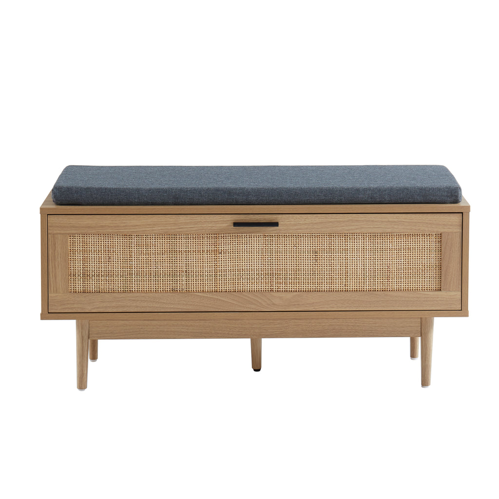 AMANA Oak Effect and Rattan Cane Shoe Bench - Light wood