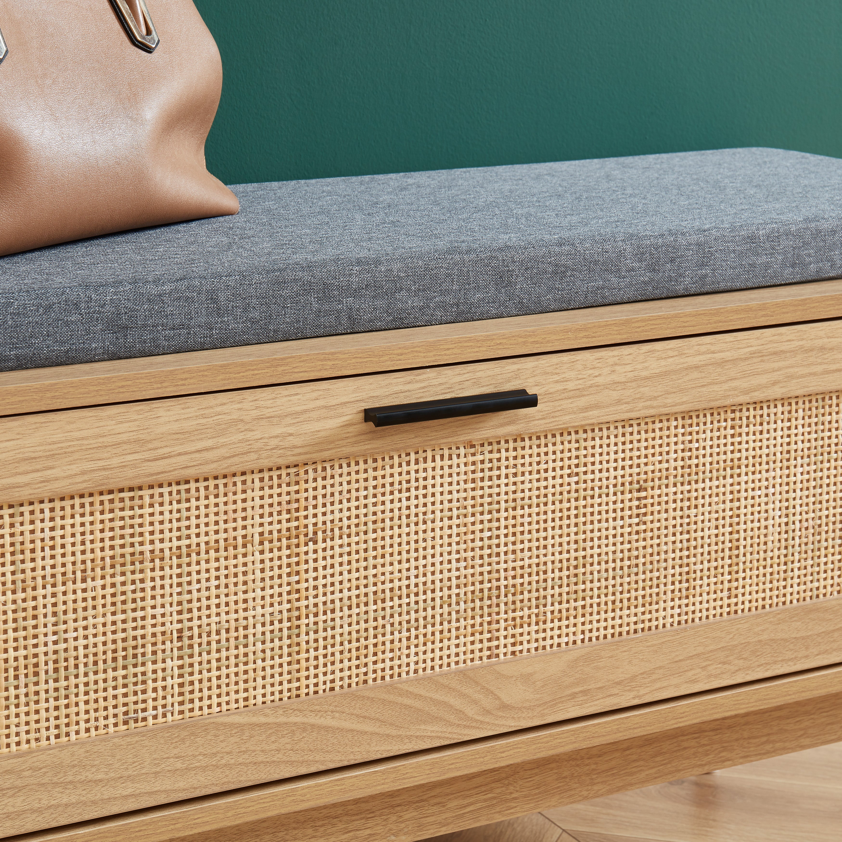 AMANA Oak Effect and Rattan Cane Shoe Bench - Light wood