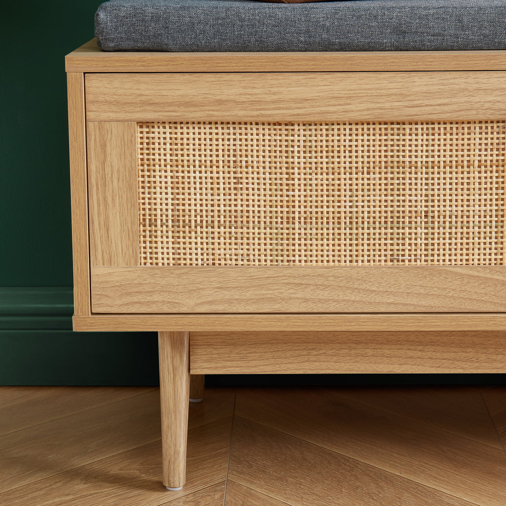 AMANA Oak Effect and Rattan Cane Shoe Bench - Light wood