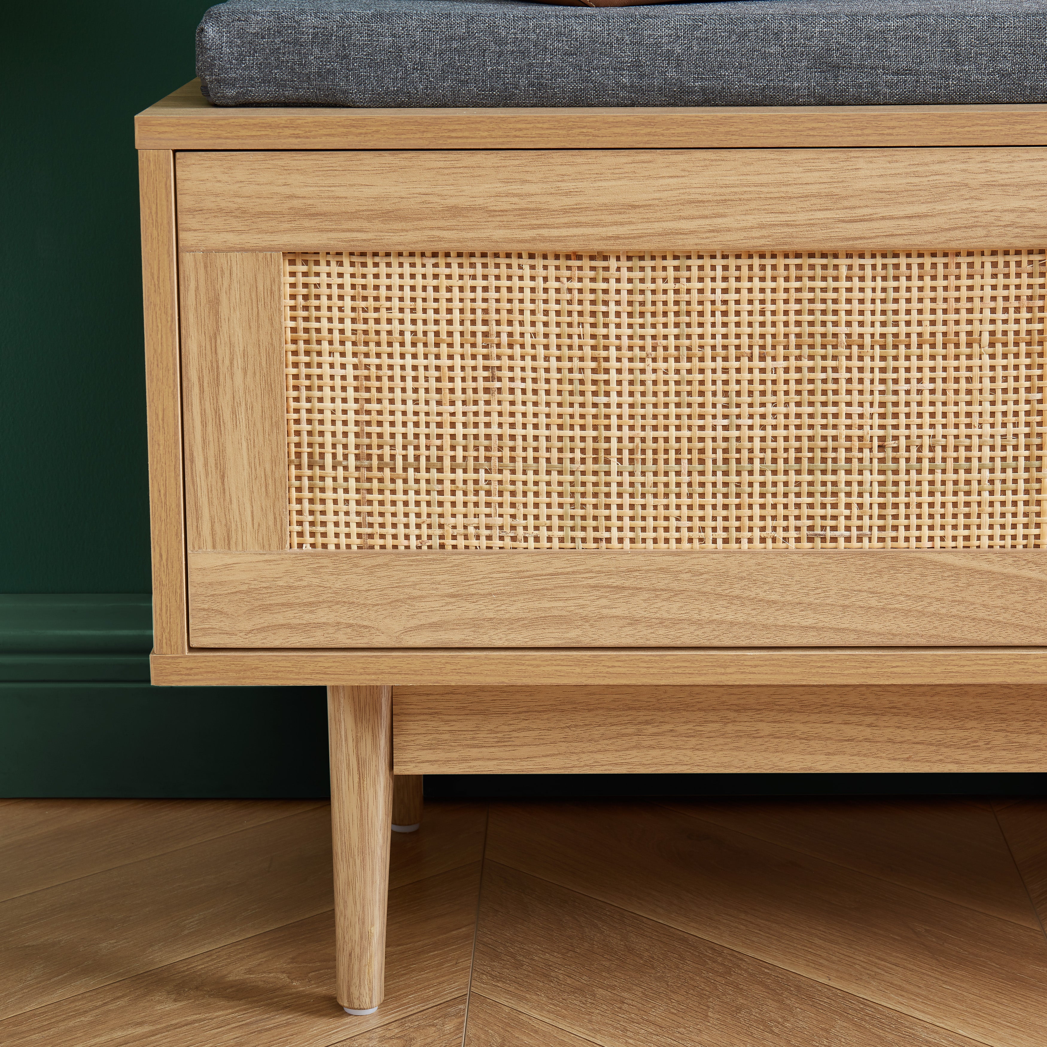AMANA Oak Effect and Rattan Cane Shoe Bench - Light wood