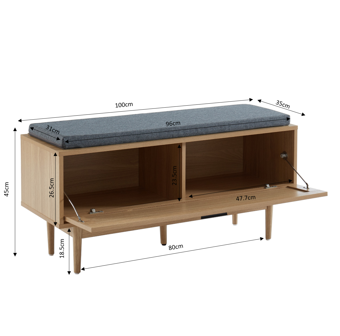 AMANA Oak Effect and Rattan Cane Shoe Bench - Light wood