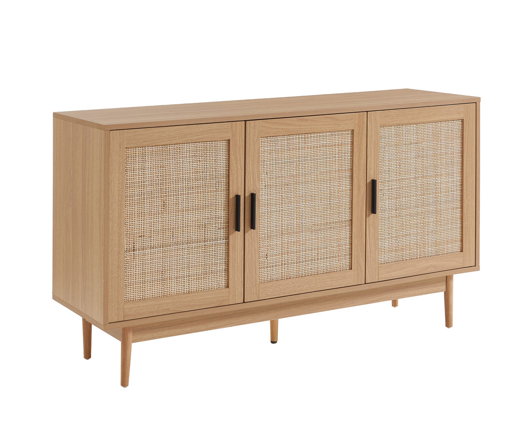 AMANA Rattan Cane Sideboard with Oak Effect and 3 Doors - Light wood