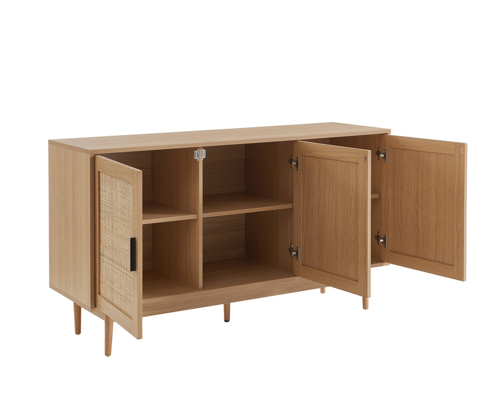 AMANA Rattan Cane Sideboard with Oak Effect and 3 Doors - Light wood