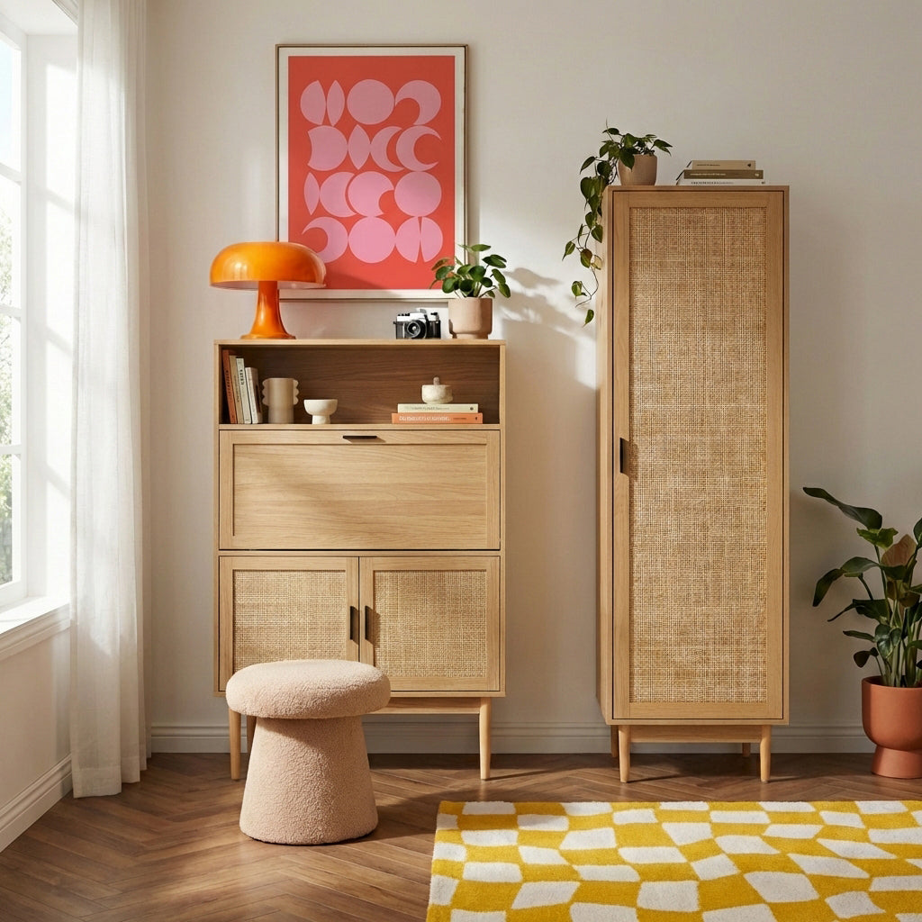 AMANA Rattan Cane Secretary Desk – Almond green