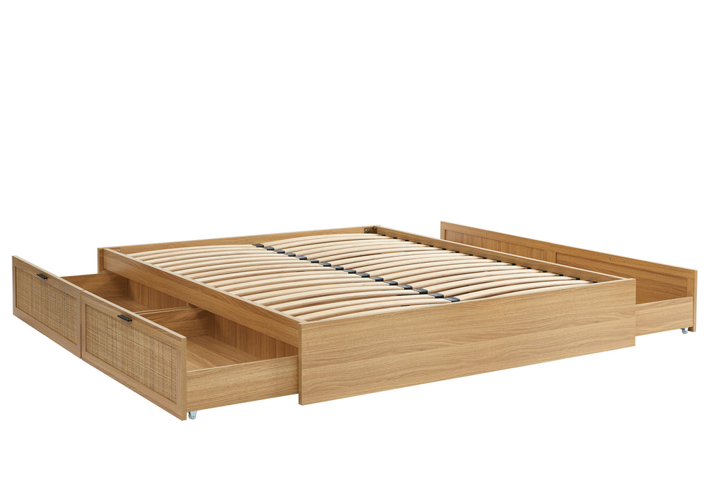 AMANA Rattan Cane Bed Frame with Storage Drawers and Slatted Base