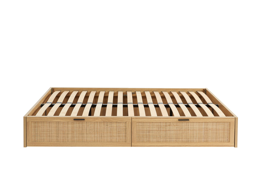 AMANA Rattan Cane Bed Frame with Storage Drawers and Slatted Base