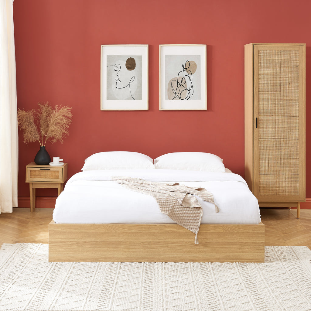 AMANA Rattan Cane Bed Frame with Storage Drawers and Slatted Base