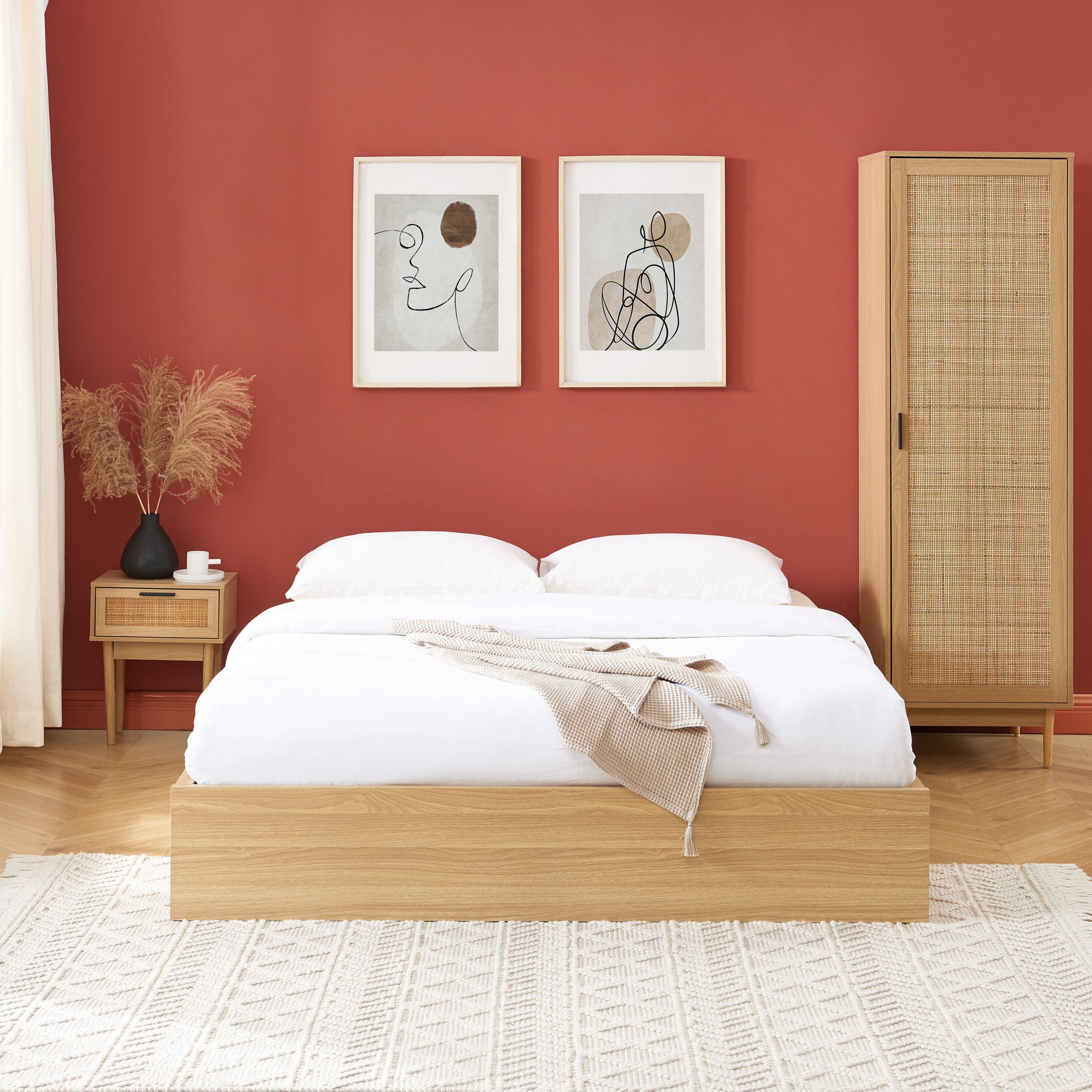 AMANA Rattan Cane Bed Frame with Storage Drawers and Slatted Base