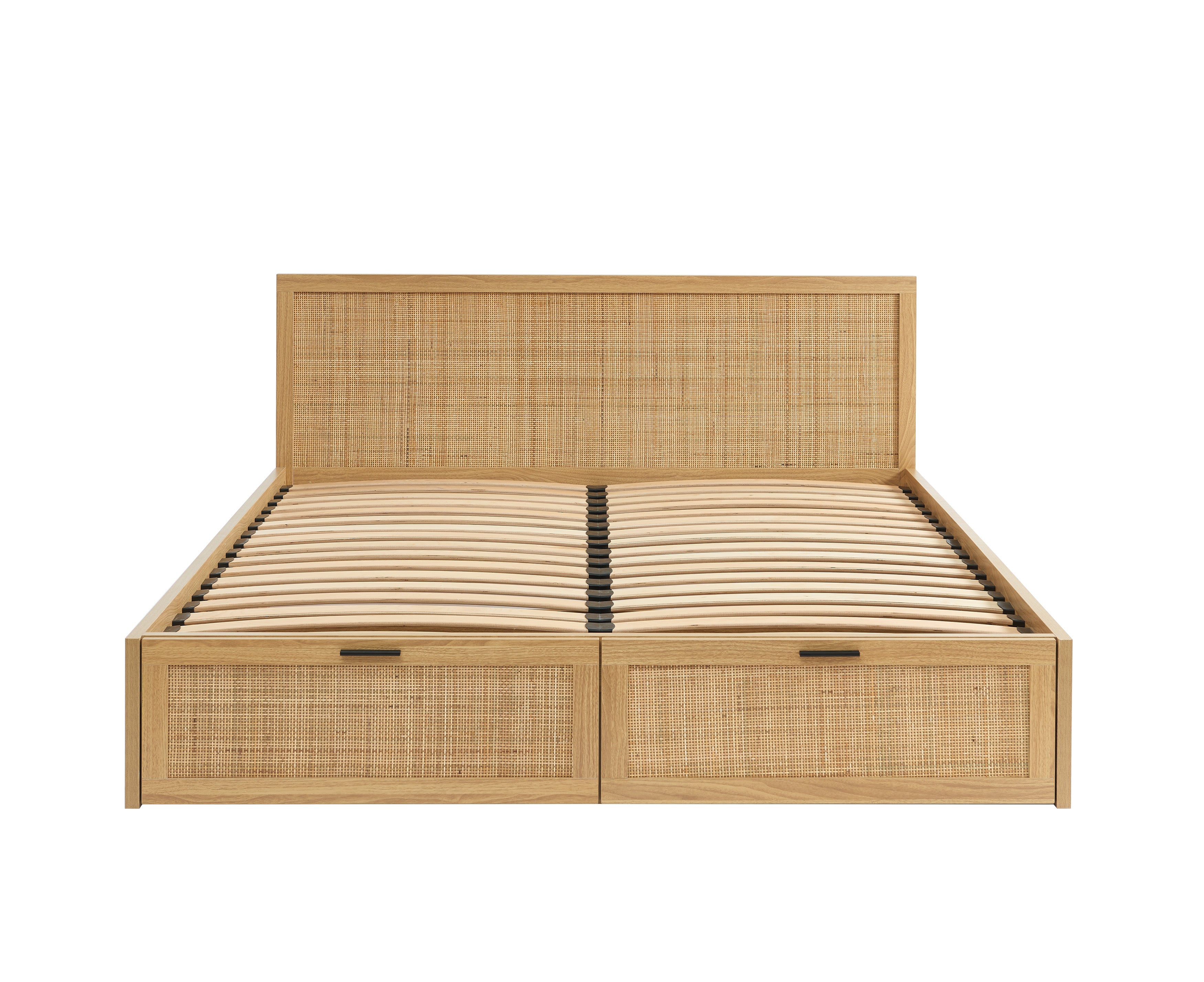 AMANA Storage Bed Rattan Cane Upholstered Bed Frame with Drawers and Slatted Base Included