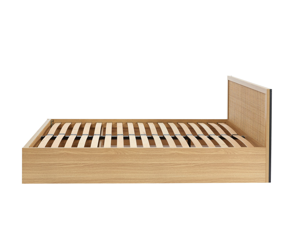 AMANA Storage Bed Rattan Cane Upholstered Bed Frame with Drawers and Slatted Base Included