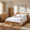 AMANA Storage Bed Rattan Cane Upholstered Bed Frame with Drawers and Slatted Base Included